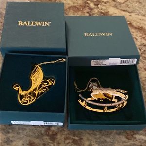 Baldwin Victorian Sleigh & Rocking Horse Christmas Ornaments.